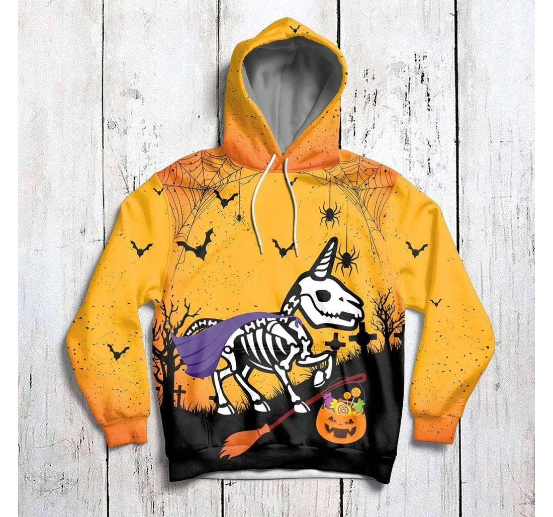 Halloween Skeleton Witch Unicorn - 3D Printed Pullover Hoodie