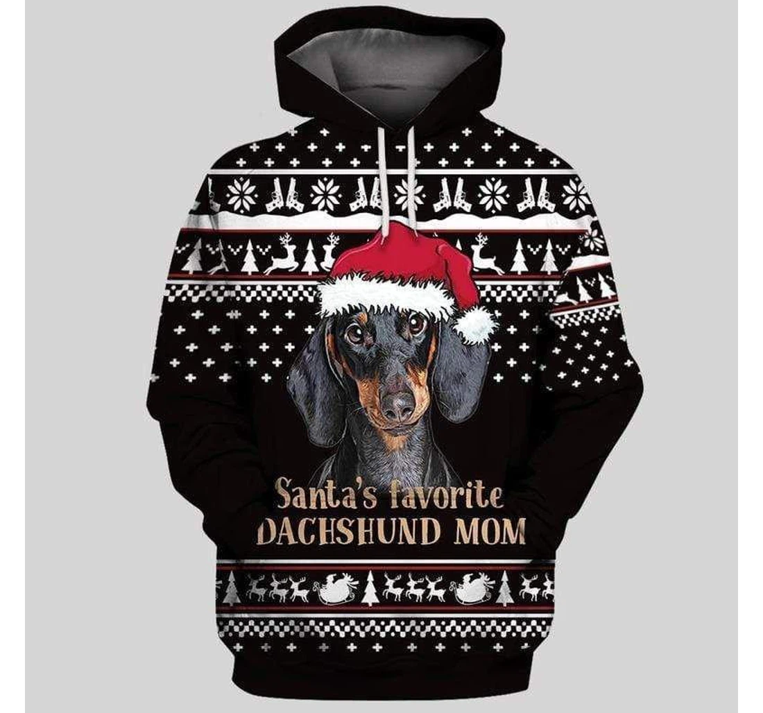Santa's Favorite Dachshund Mom Ugly Christmas - 3D Printed Pullover Hoodie