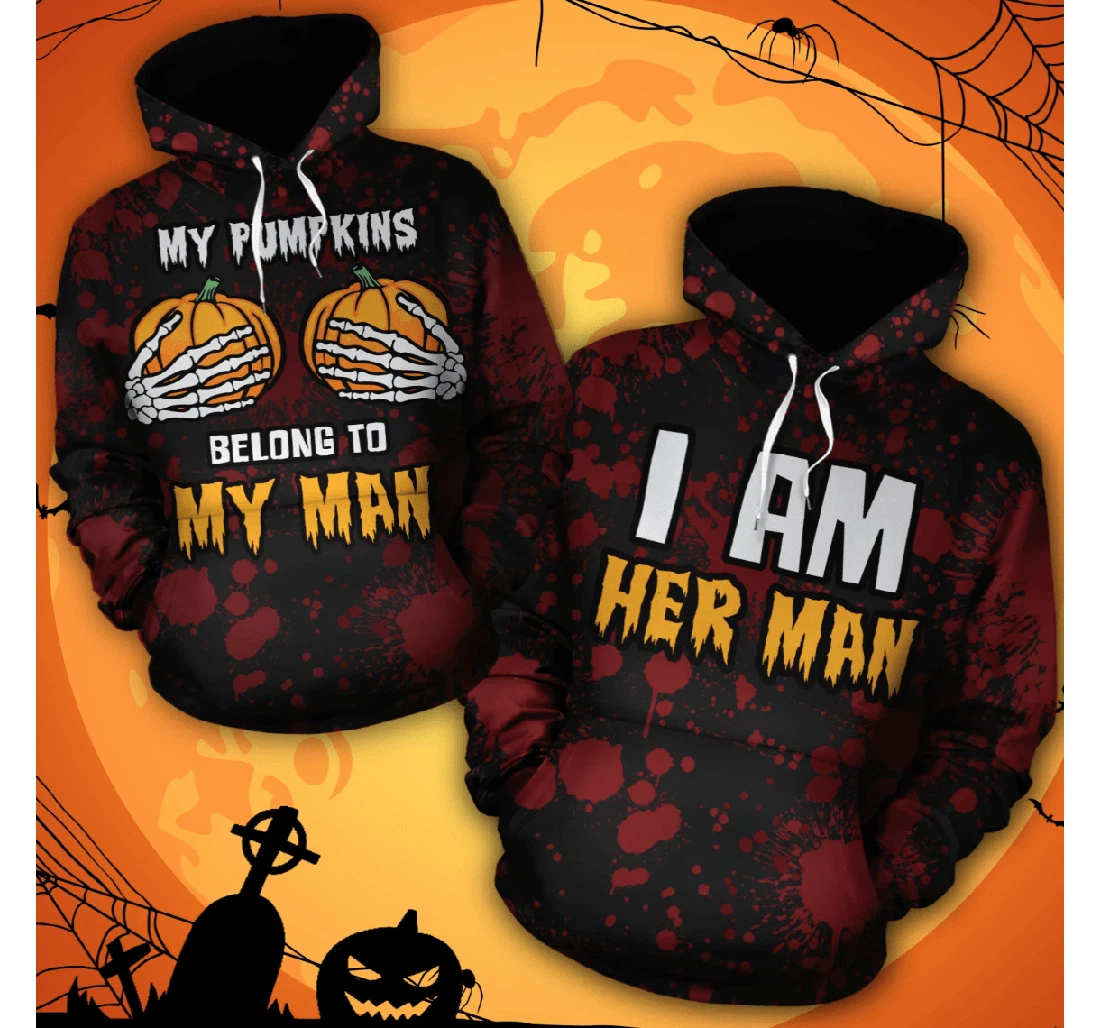 Halloween My Pumkins Belongs To My Man Couple - 3D Printed Pullover Hoodie