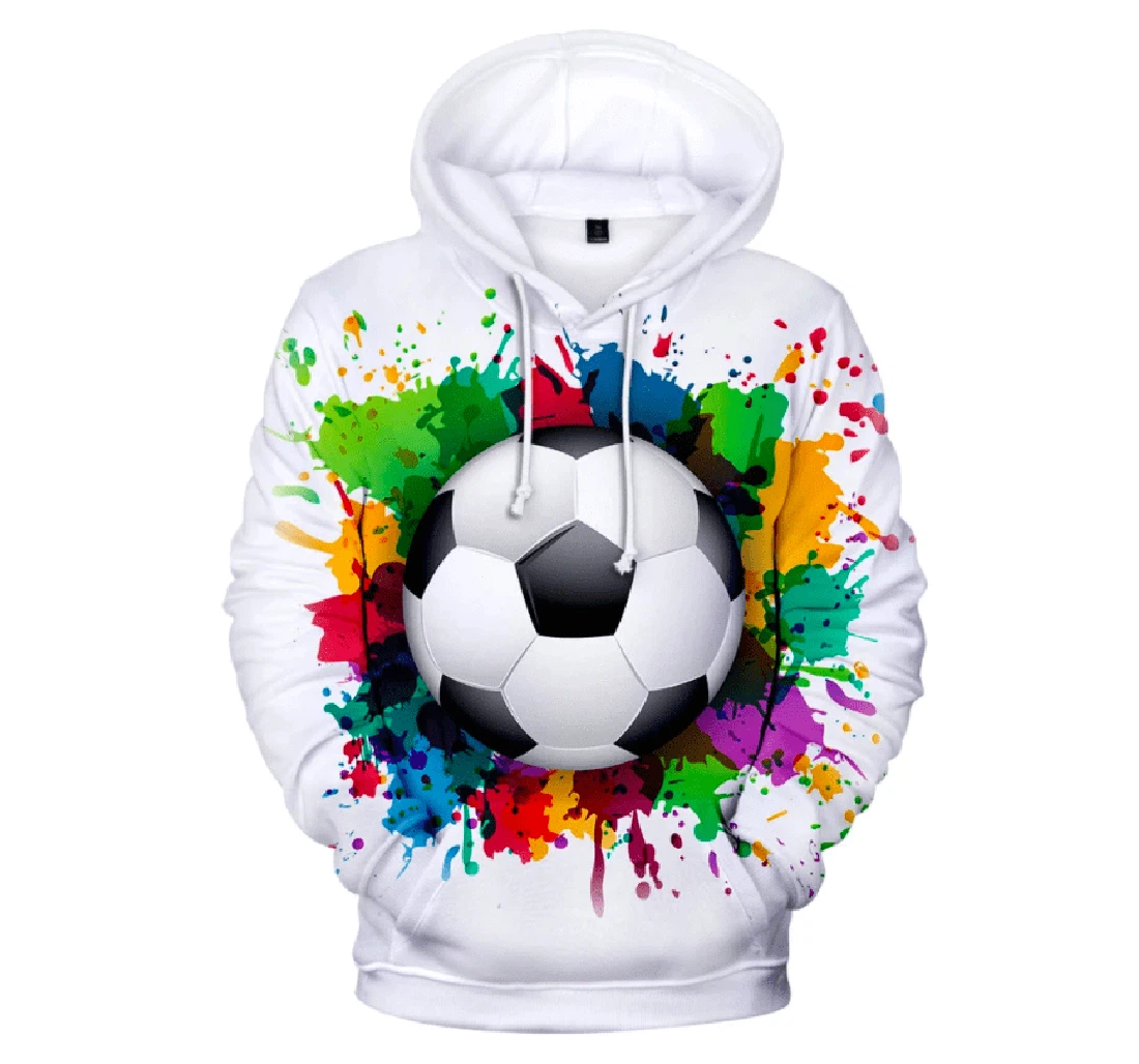 Personalized Soccer Ball Water Color White - 3D Printed Pullover Hoodie