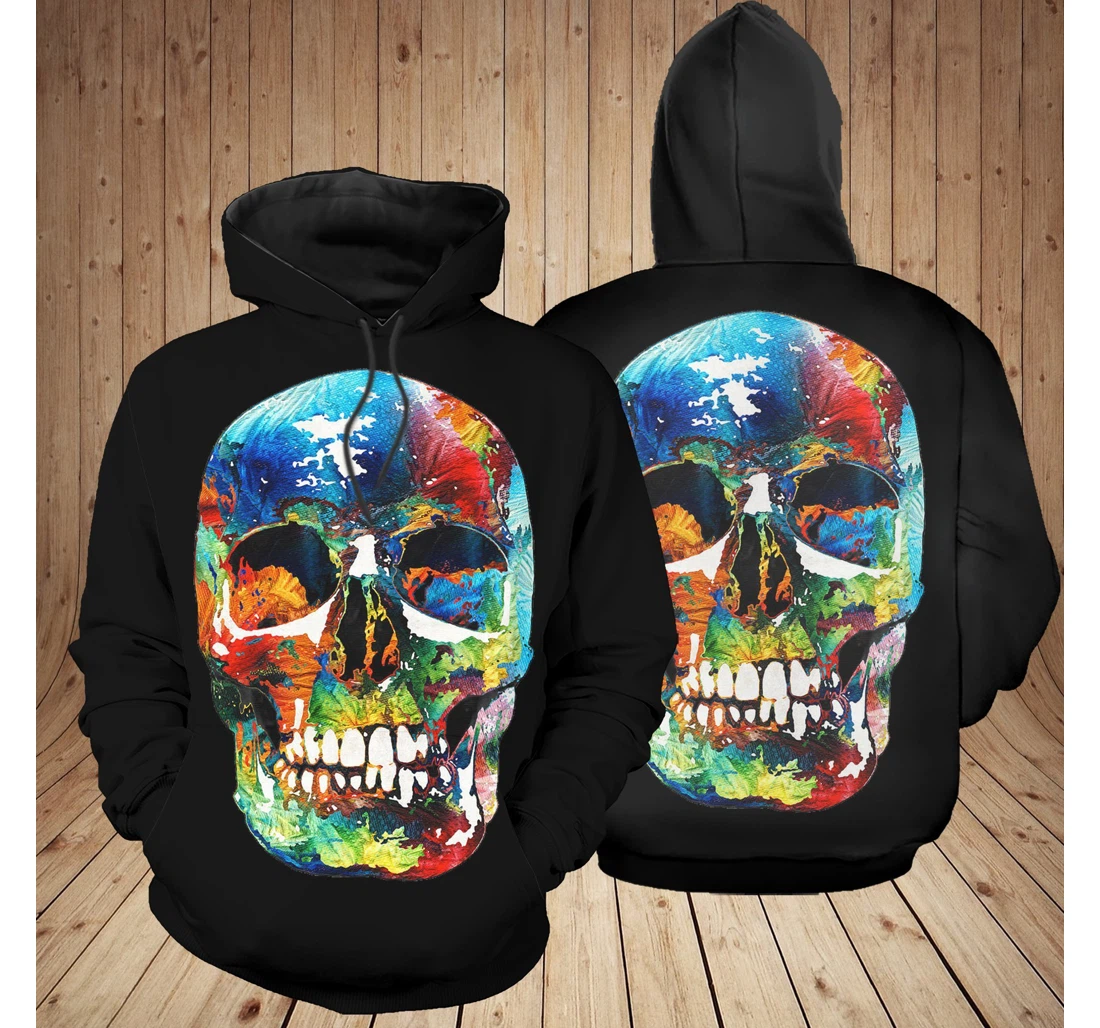 Personalized Skull Water Color Sk-cg- - 3D Printed Pullover Hoodie