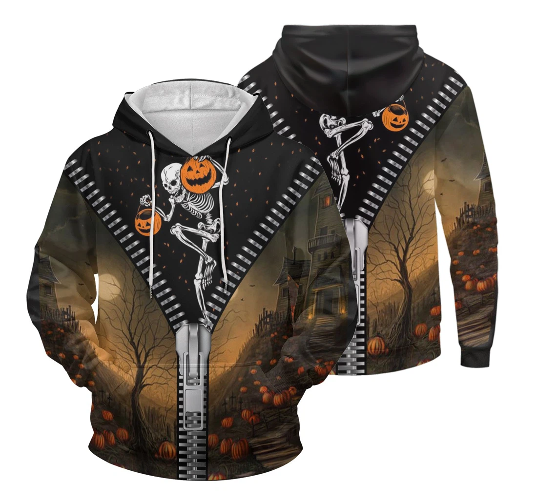 Skull Pumpkin Halloween Sk-3dh- Ps - 3D Printed Pullover Hoodie