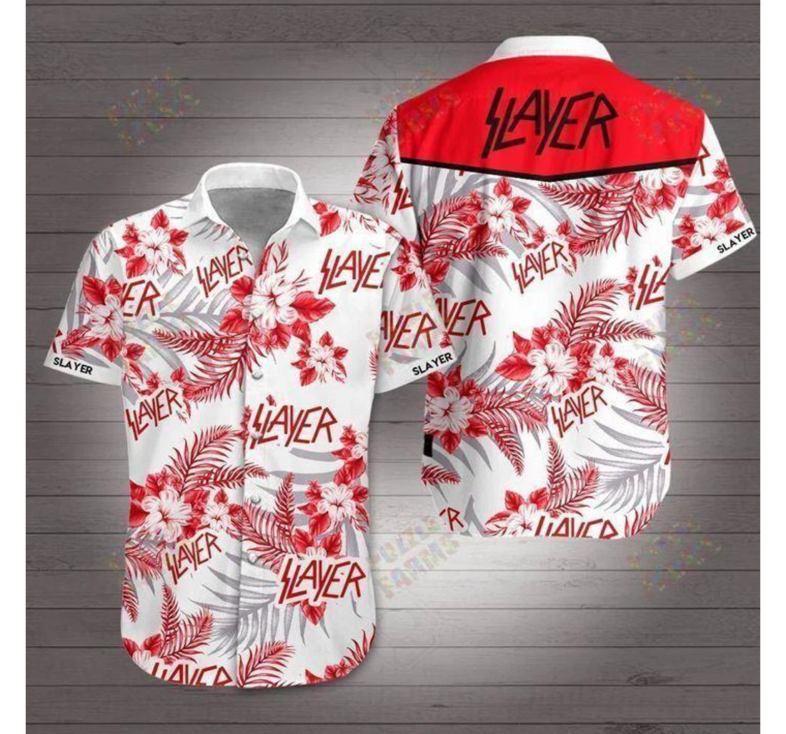 Personalized Slayer Rock Band White Wear Hawaiian Shirt, Button Up Aloha Shirt For Men, Women