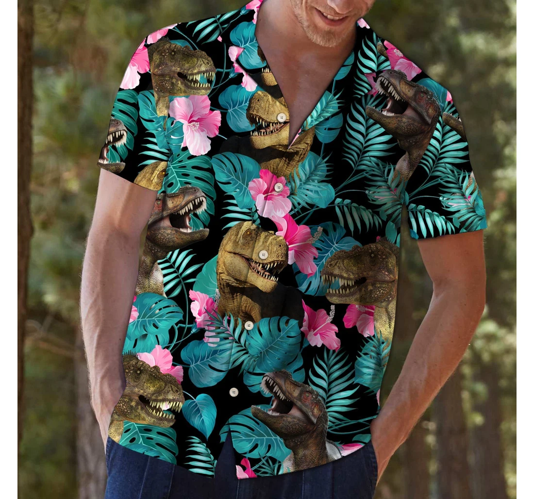 Personalized Felobo T-rex Jungle Palm T Hawaiian Shirt, Button Up Aloha Shirt For Men, Women