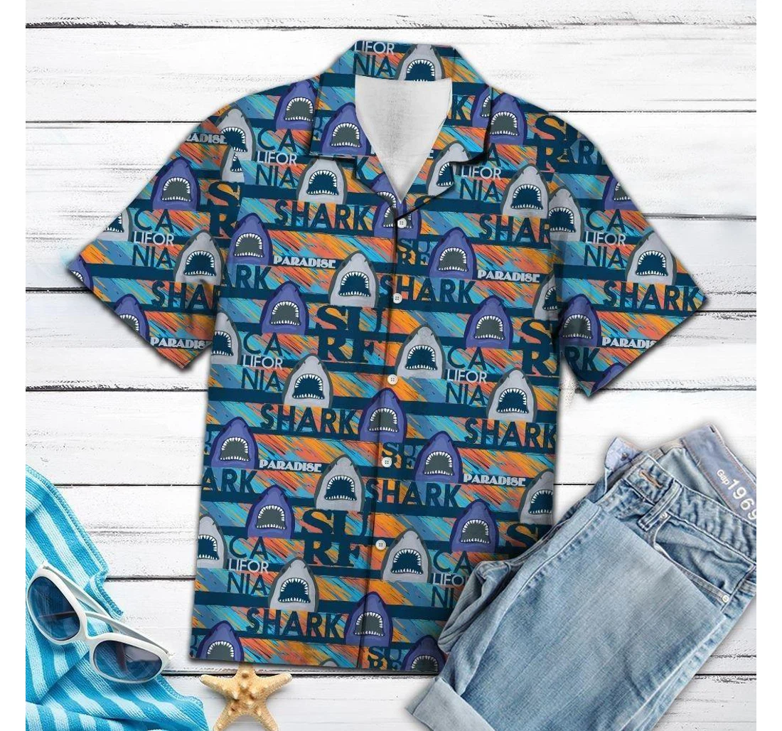 Personalized Shark Paradise T Hawaiian Shirt, Button Up Aloha Shirt For Men, Women