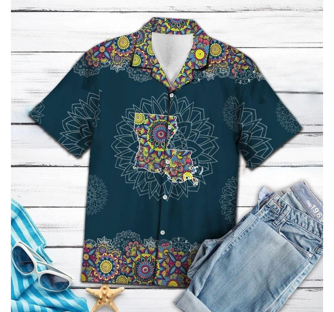 Personalized Louisiana Mandala T Hawaiian Shirt, Button Up Aloha Shirt For Men, Women
