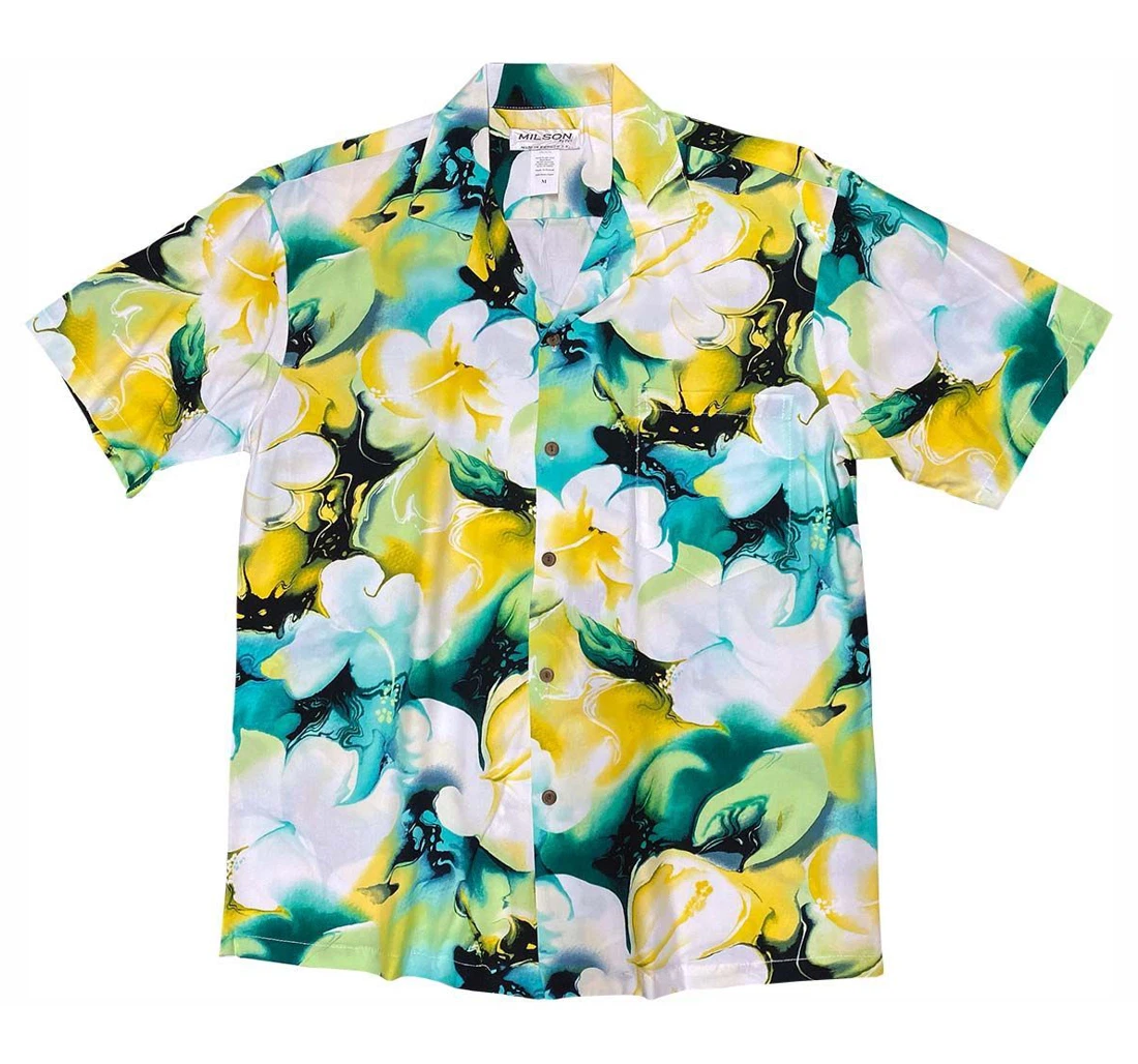 Personalized Water Flower Yellow Hawaiian Shirt, Button Up Aloha Shirt For Men, Women