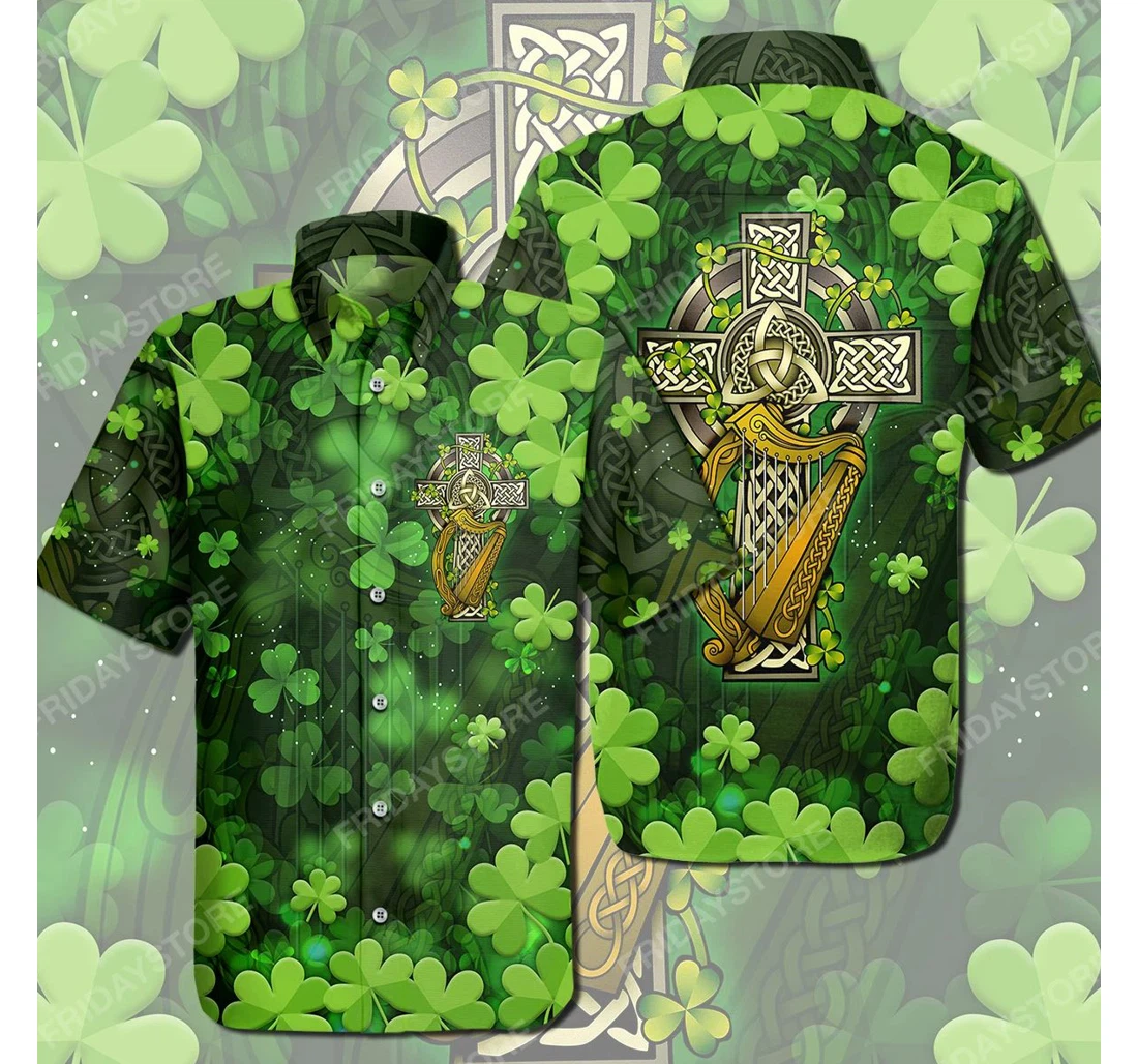 Personalized St Patrick's Day Irish The Celtic Cross St Patrick's Day Tshirt Hawaiian Shirt, Button Up Aloha Shirt For Men, Women