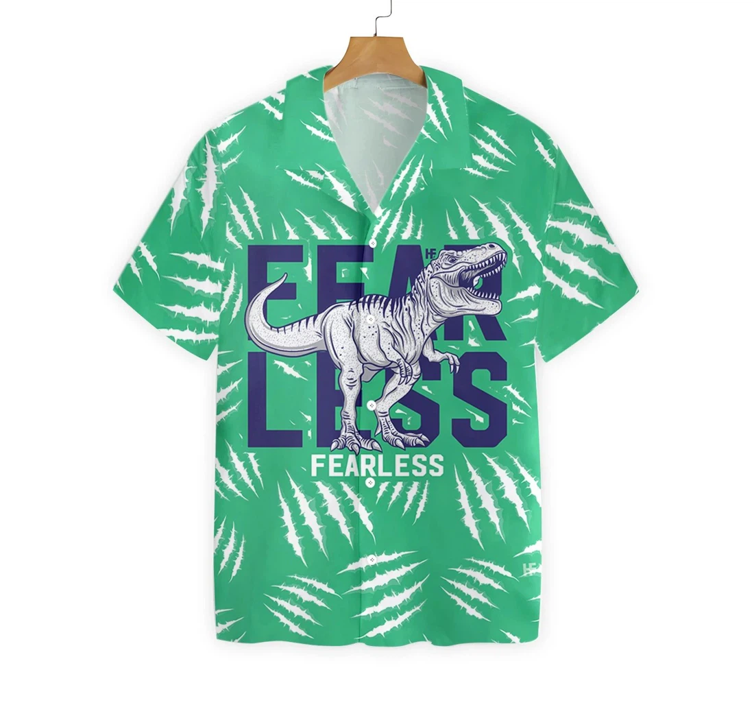 Personalized T-rex Dinosaur Fearless T-rex Dinosaur Hawaiian Shirt, Button Up Aloha Shirt For Men, Women