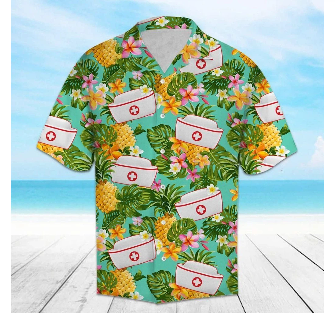 Personalized Nurse T-shirt Pineapple T-shirt Hawaiian Shirt, Button Up Aloha Shirt For Men, Women