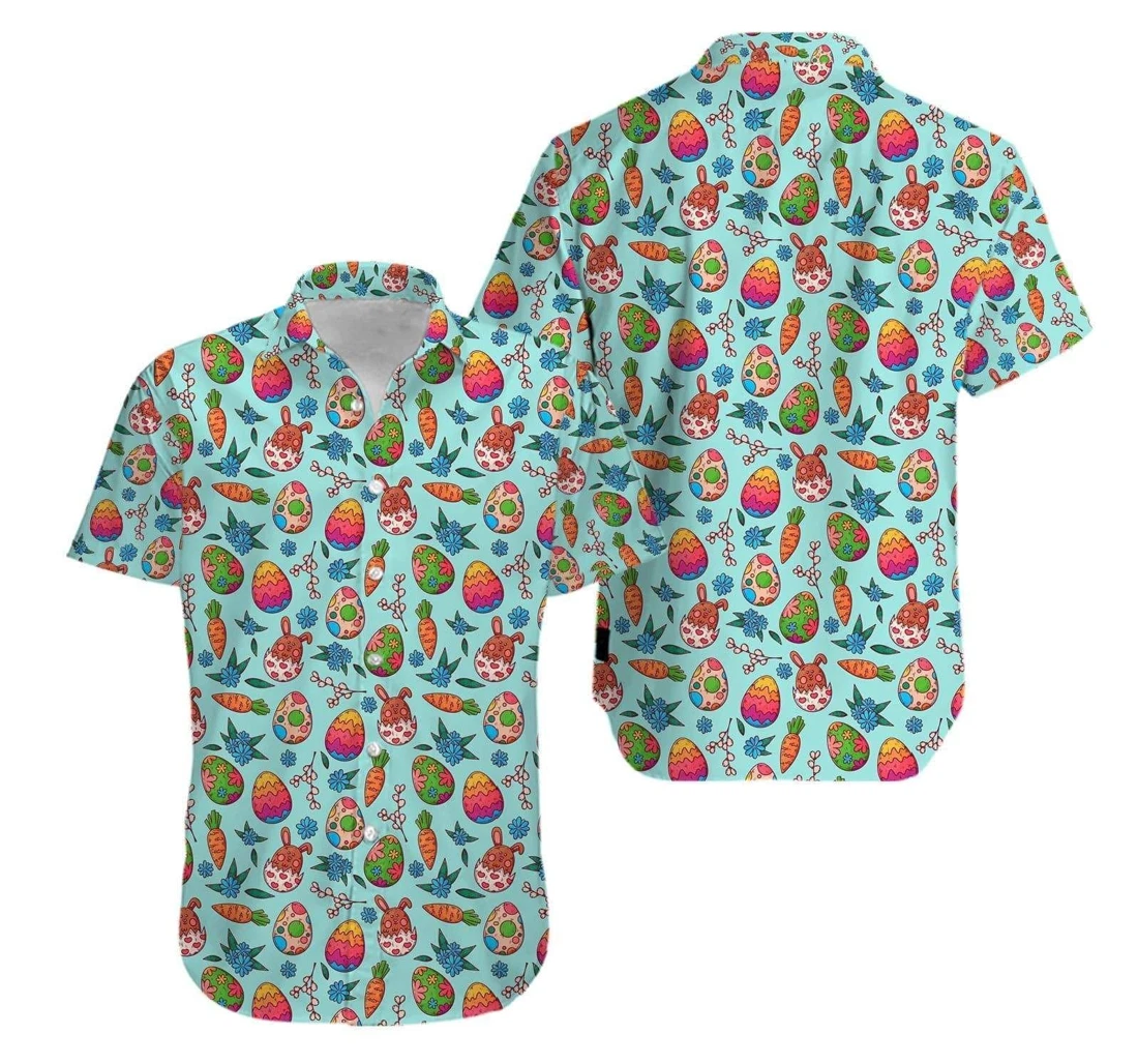 Personalized Bunny Love Carrot Happy Easter Day Egg V Hawaiian Shirt, Button Up Aloha Shirt For Men, Women