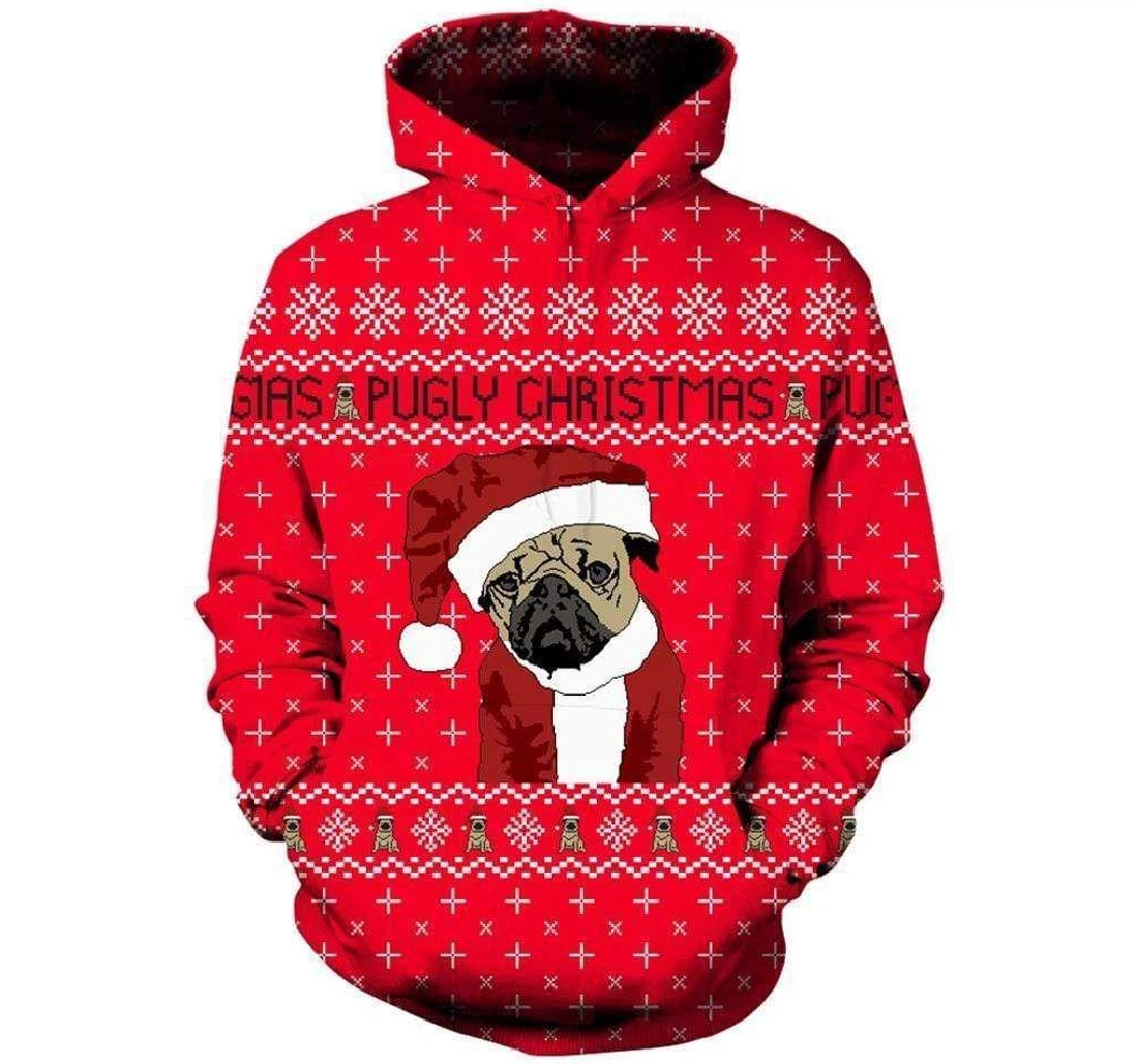 Pug Dog Lover Funny Ugly Christmas - 3D Printed Pullover Hoodie