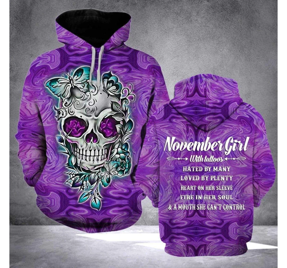 Personalized November Girl With Tattoos Birthday Custom Month - 3D Printed Pullover Hoodie