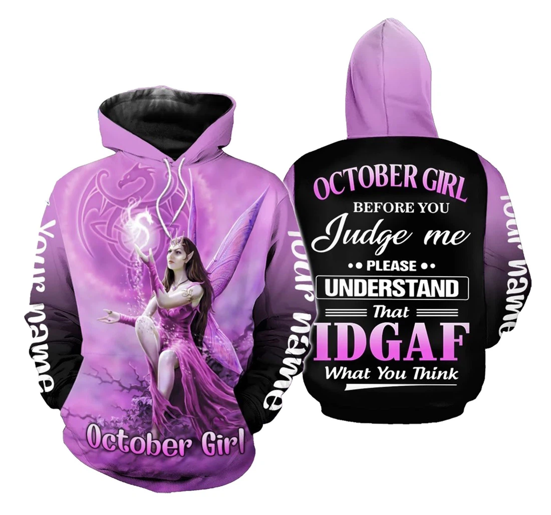 Personalized October Girl Dragonfly Birthday - 3D Printed Pullover Hoodie