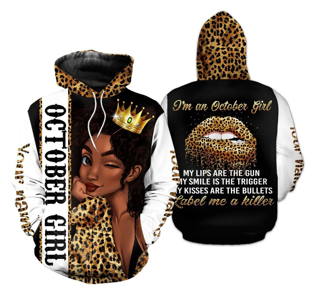 Personalized Leopard Queen Birthday Custom Name - 3D Printed Pullover Hoodie