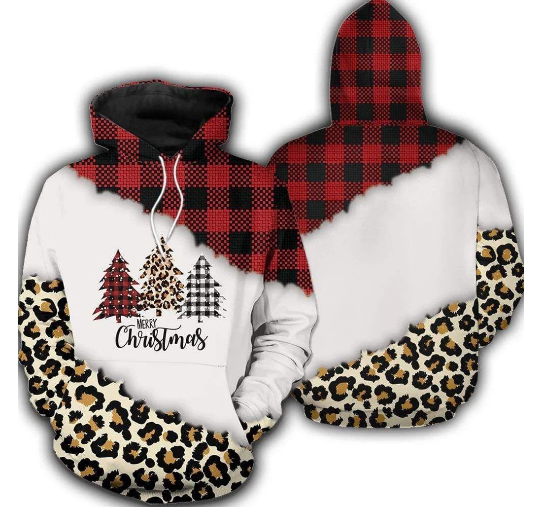 Merry Christmas Trees Leopard Sweater - 3D Printed Pullover Hoodie