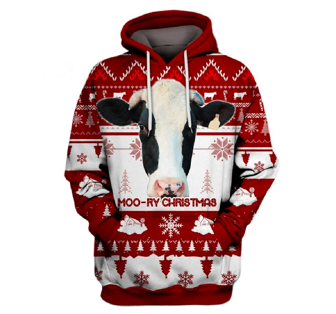 Holstein Cattle Moo-ry Christmas - 3D Printed Pullover Hoodie