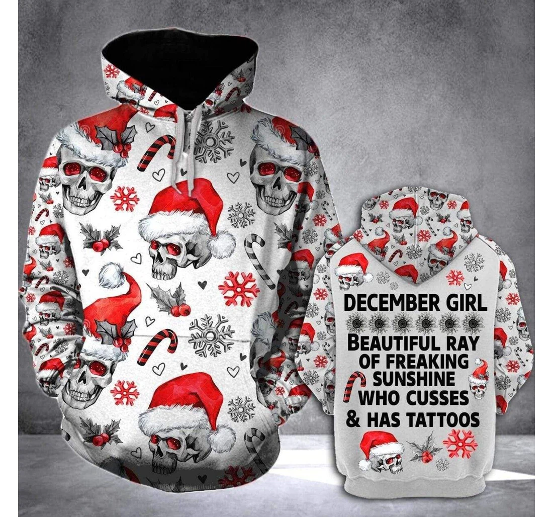 Personalized December Girl Beautiful Ray Of Freaking Skull Christmas - 3D Printed Pullover Hoodie