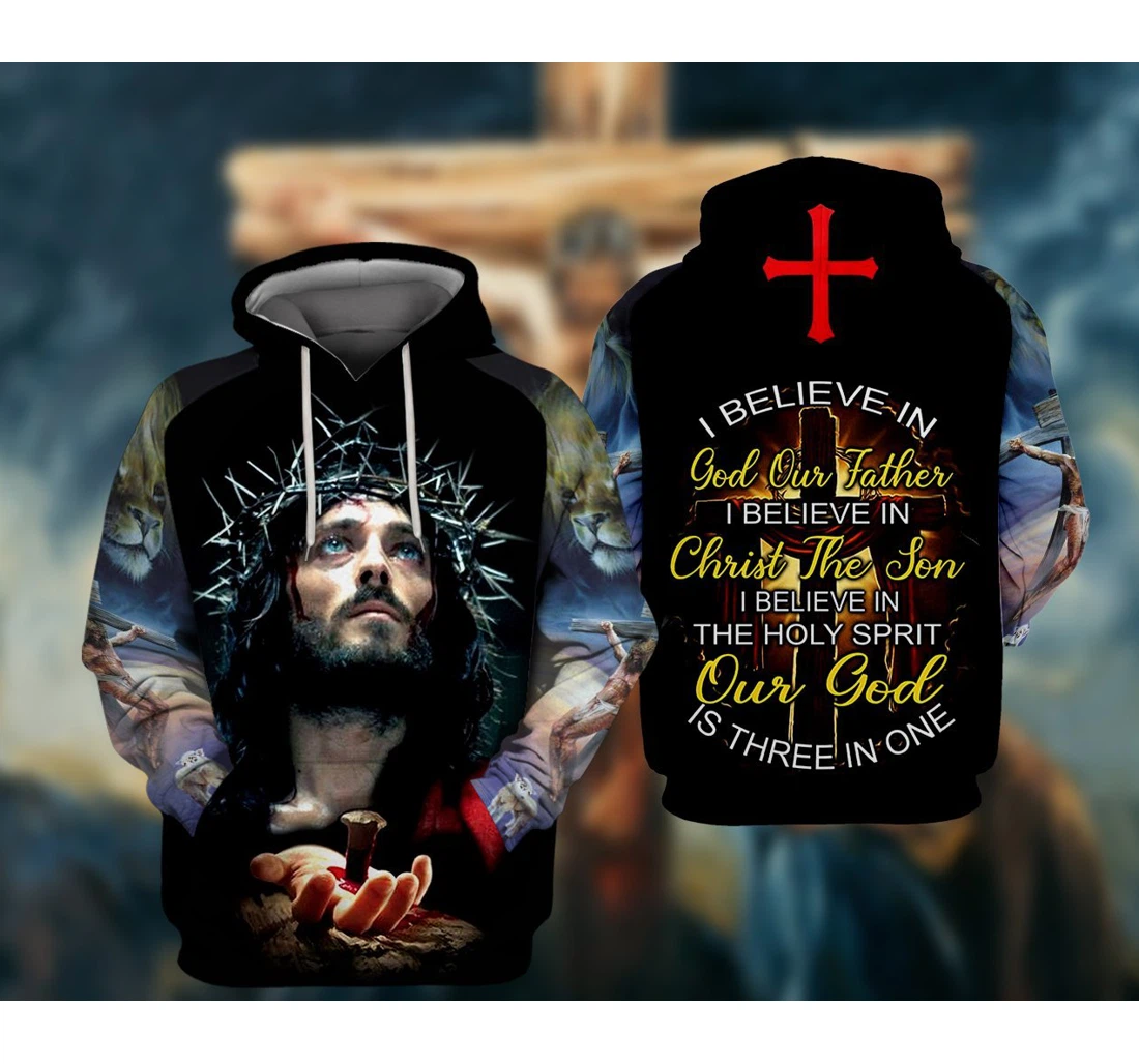 Jesus Christ I Believe In God Our Father Art Cross - 3D Printed Pullover Hoodie