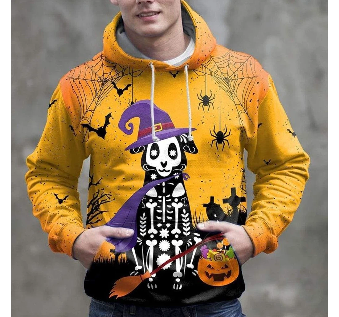 Halloween Skeleton Witch Cat Healthy Fabric Polyester - 3D Printed Pullover Hoodie