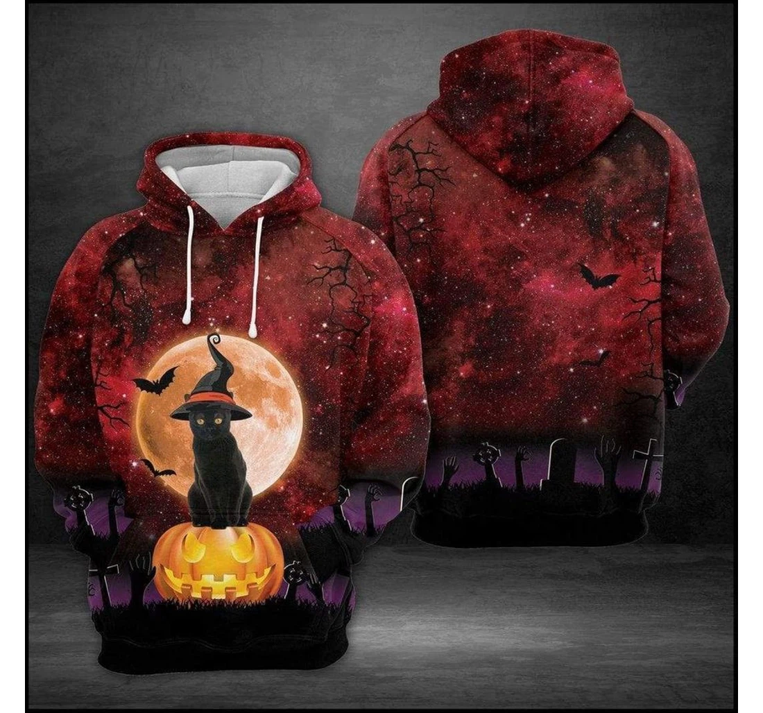 Halloween Cat Witch Blood Galaxy Healthy Fabric Polyester - 3D Printed Pullover Hoodie