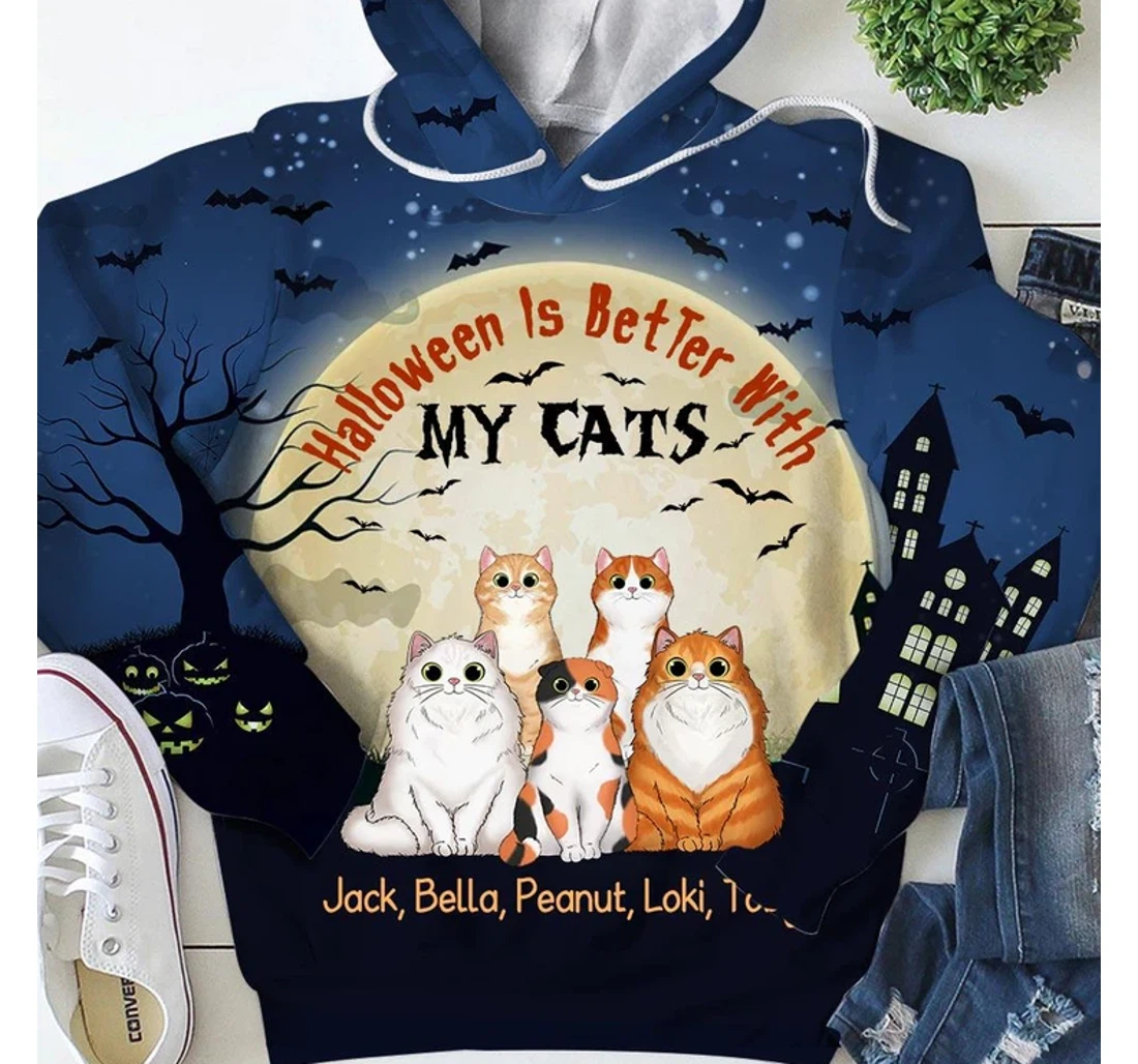 Personalized Halloween Is Better With My Cats Healthy Fabric Polyester - 3D Printed Pullover Hoodie