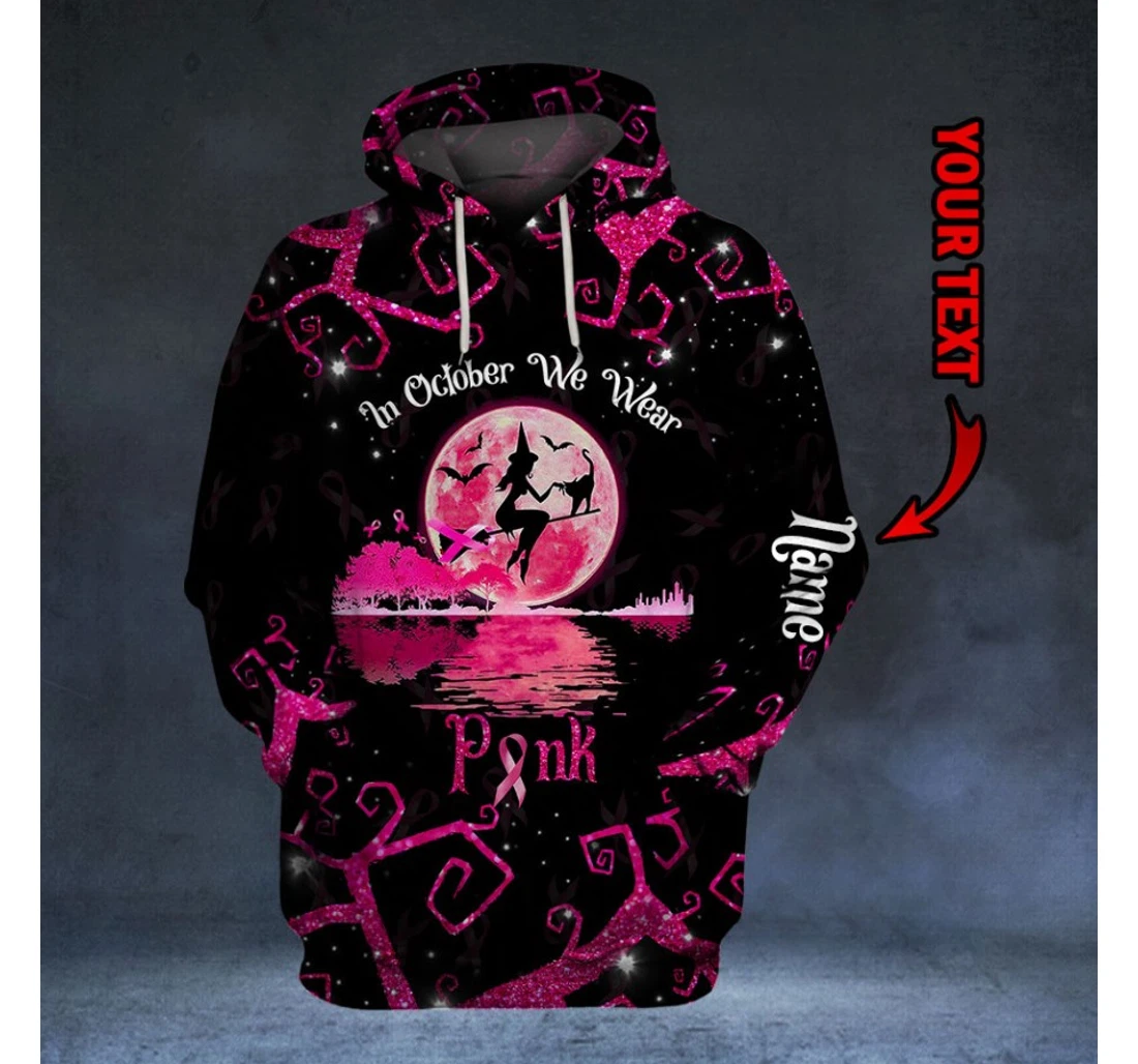 Personalized Breast Cancer Awareness Gift Pink Ribbon Halloween Wear Pink Witch Custom Name Healthy Fabric Polyester - 3D Printed Pullover Hoodie