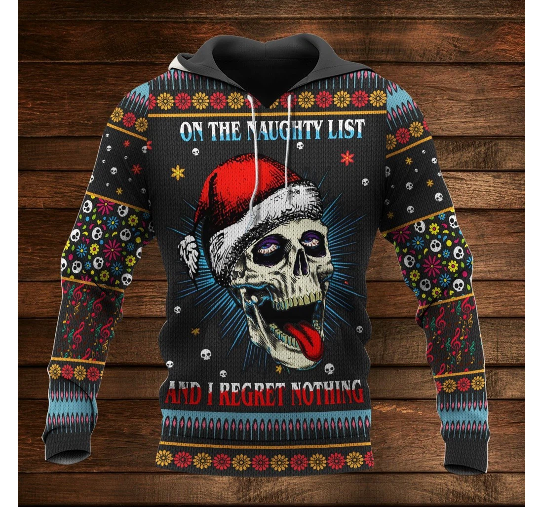 Christmas Skull Naughty List Ugly - 3D Printed Pullover Hoodie