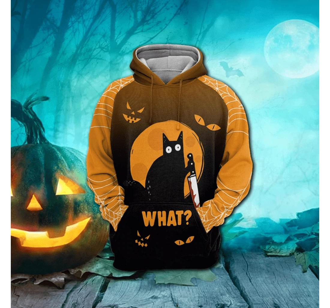 Cat What Halloween Healthy Fabric Polyester - 3D Printed Pullover Hoodie