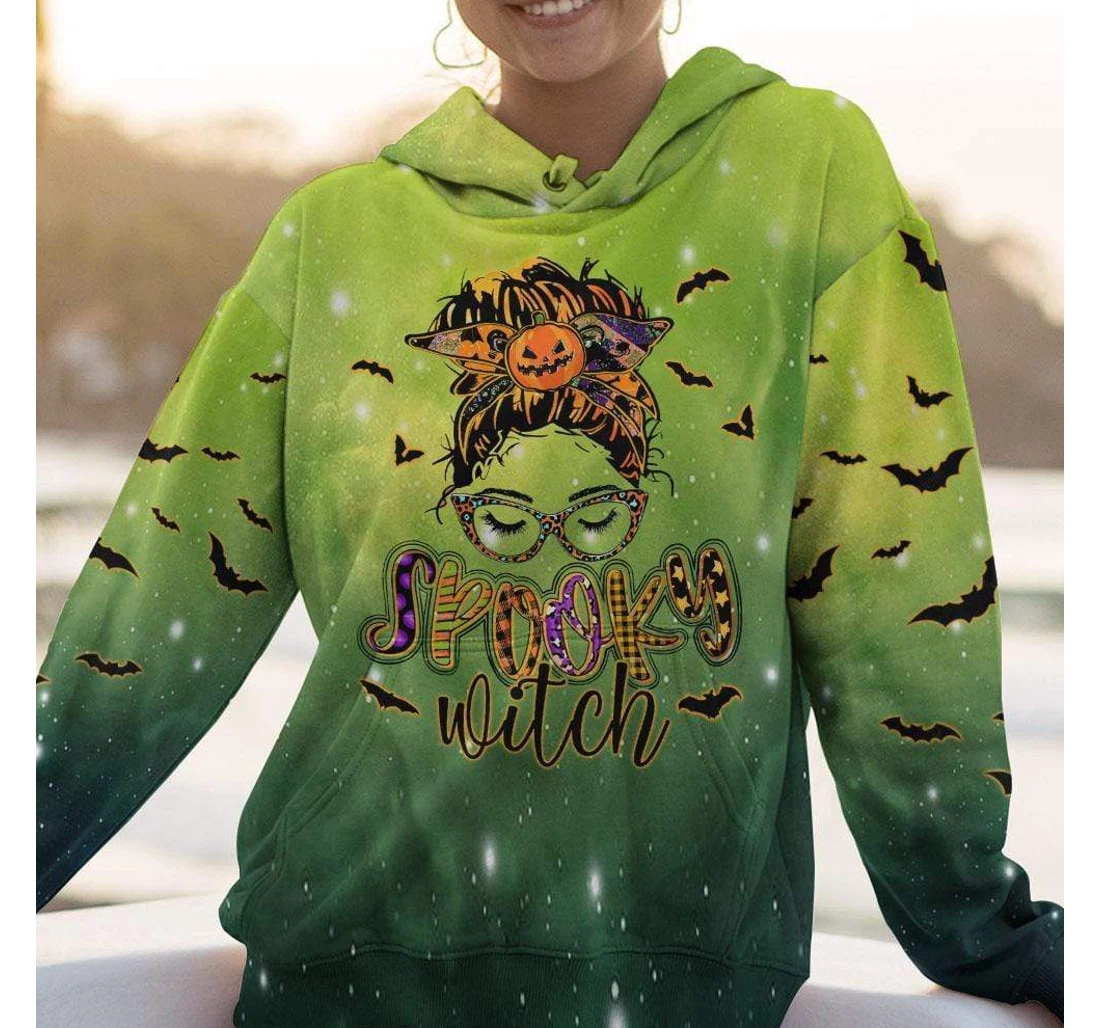 Bat Witch Spooky Witch Halloween Green Healthy Fabric Polyester - 3D Printed Pullover Hoodie