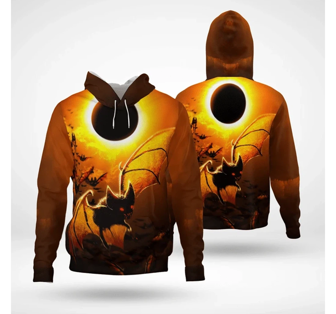 Bats Hunting Scary Night Spooky Halloween Yellow Healthy Fabric Polyester - 3D Printed Pullover Hoodie