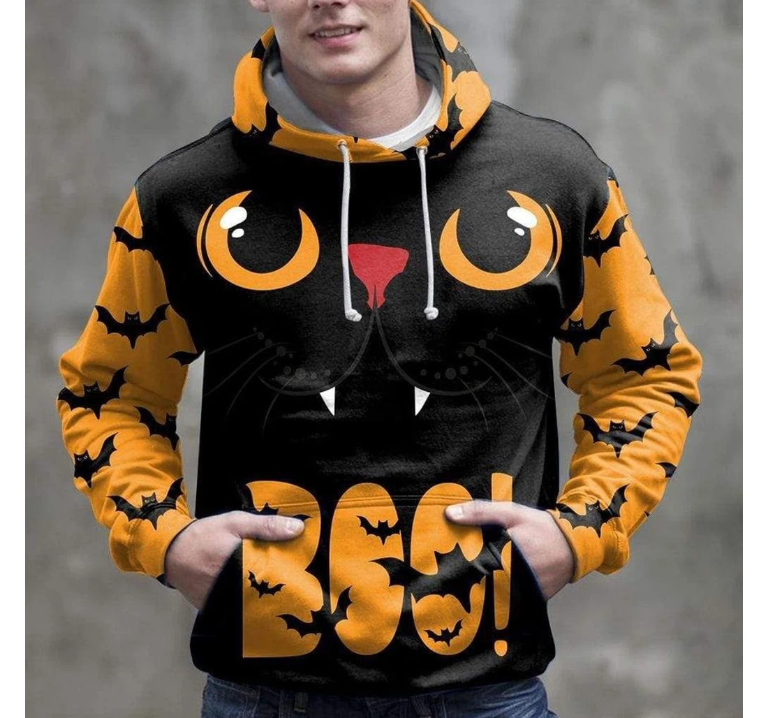 Happy Halloween Boo! Cat Healthy Fabric Polyester - 3D Printed Pullover Hoodie