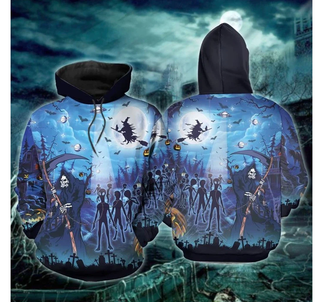 Alien Death Halloween Blue Healthy Fabric Polyester - 3D Printed Pullover Hoodie