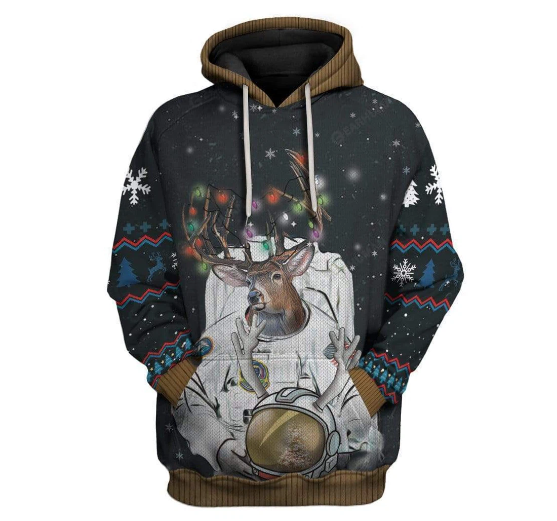 Reindeer Astronaut Outspace Ugly Christmas - 3D Printed Pullover Hoodie