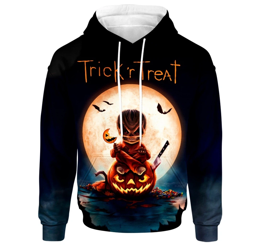 Pumpkin Halloween Trick ‘r Treat Horror Healthy Fabric Polyester - 3D Printed Pullover Hoodie