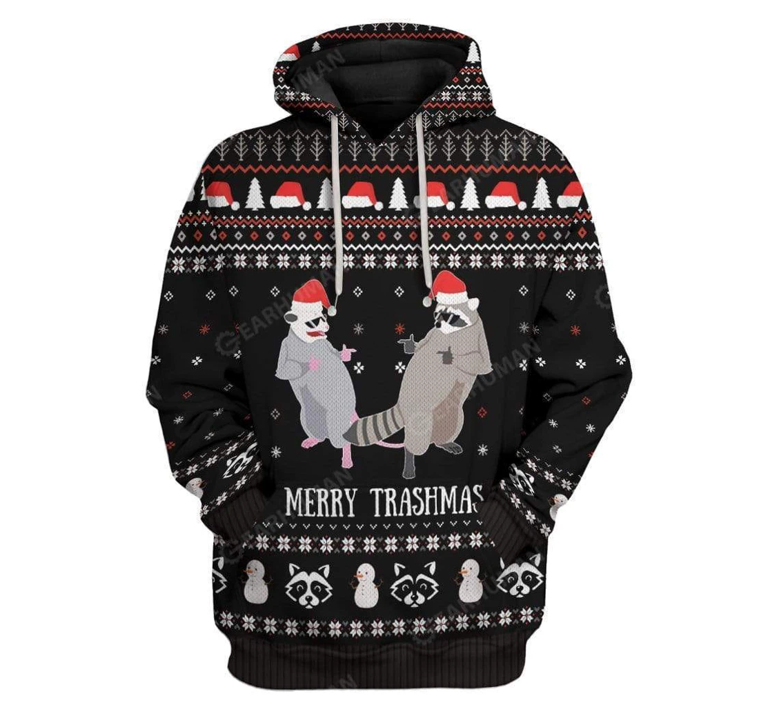 Racoon Merry Trashmas Ugly Christmas - 3D Printed Pullover Hoodie