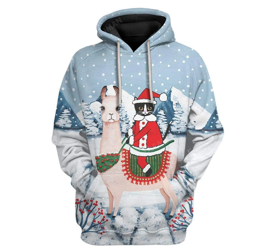 Cat Llama Winter Funny Ugly Christmas - 3D Printed Pullover Hoodie