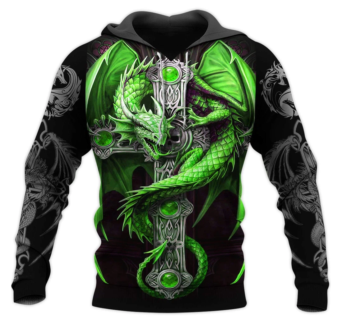 Personalized Awesome Green Dragon Hoodied - 3D Printed Pullover Hoodie