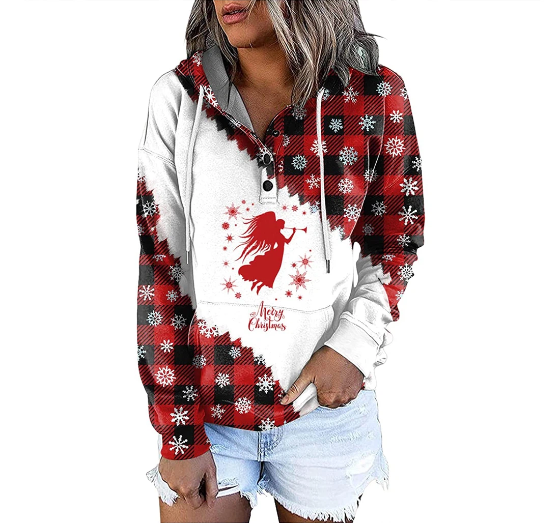 Button Down Christmas Drawstring With Pocket - 3D Printed Pullover Hoodie