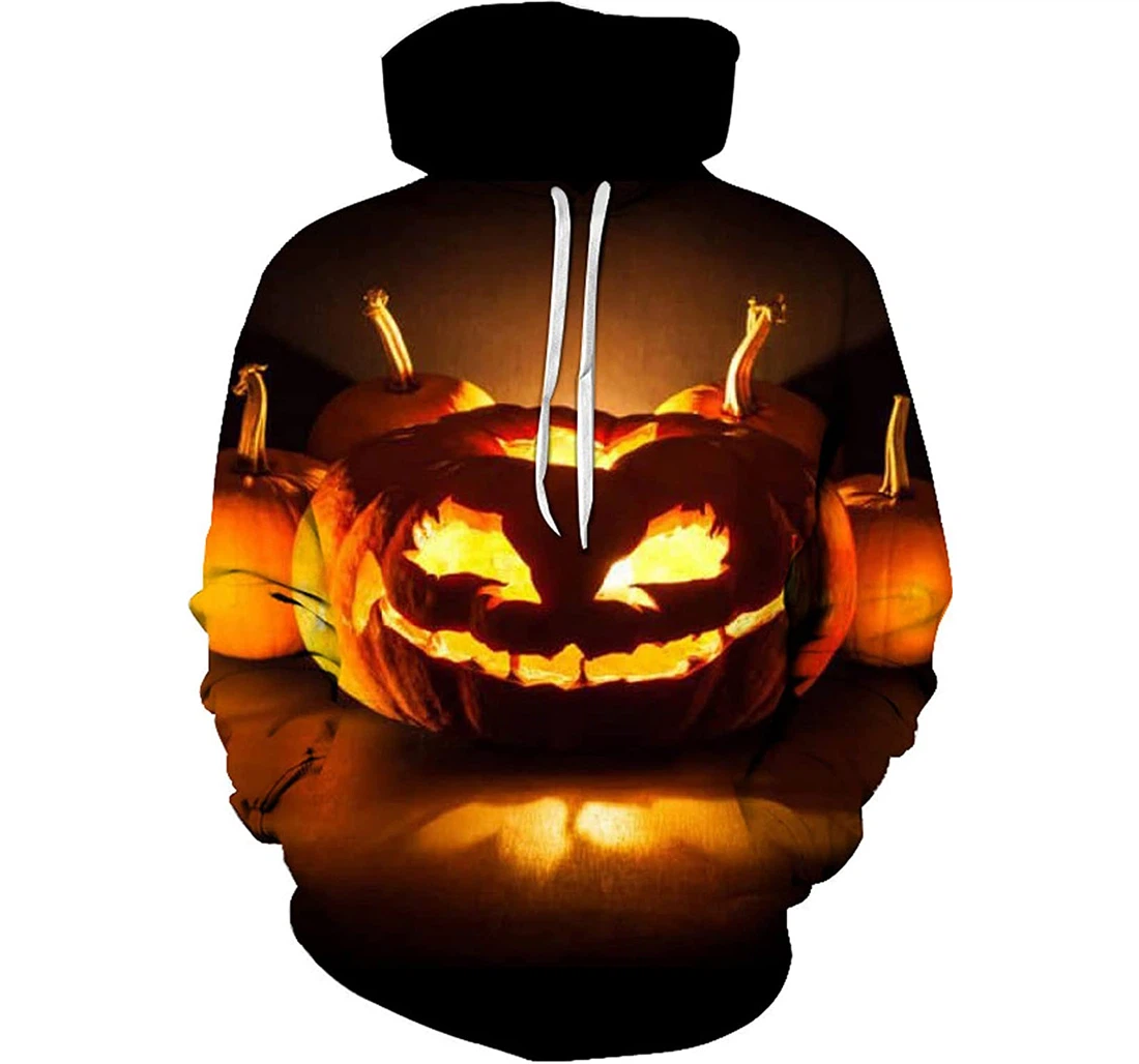 Halloween Mens Evil Pumpkin Skull Drawstring - 3D Printed Pullover Hoodie