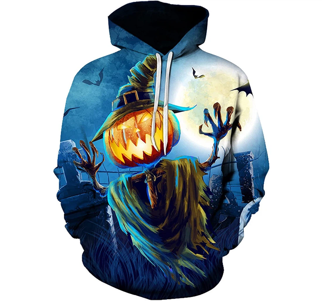 Halloween Mens Skull Pumpkin Drawstring Fashion - 3D Printed Pullover Hoodie