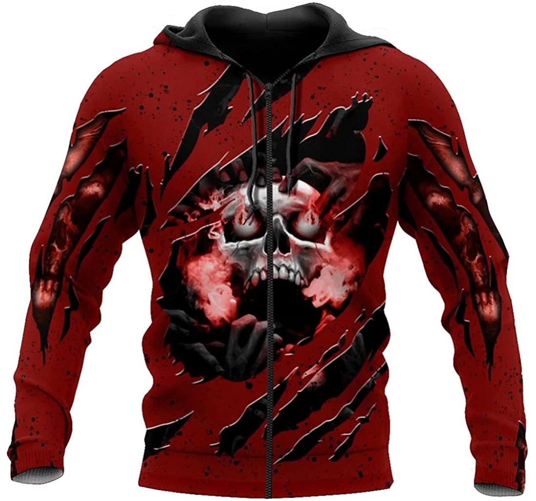 Trippy Halloween Skull Red Jacket Tracksuit - 3D Printed Pullover Hoodie