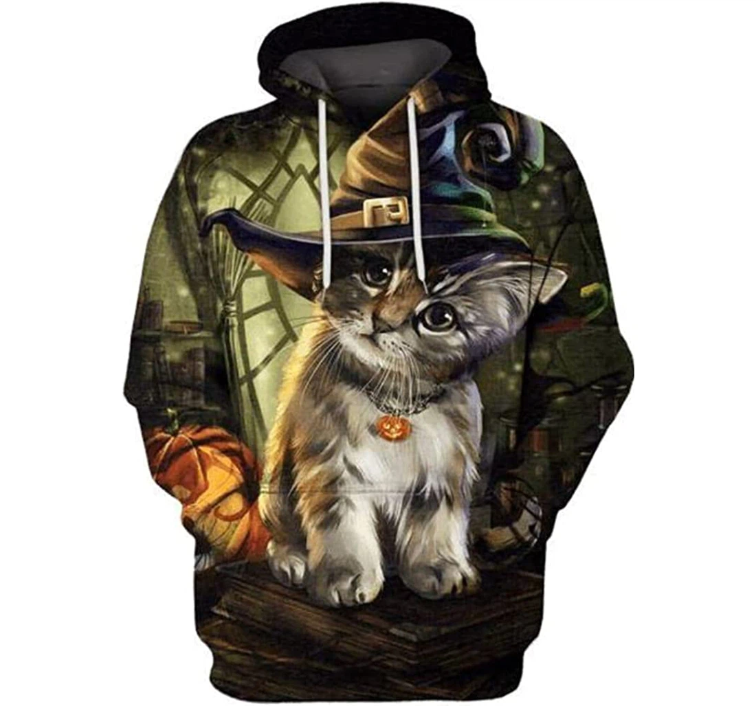 Halloween Cute Little Witch Kitten 3d Gifts Friends Or Yourself - 3D Printed Pullover Hoodie