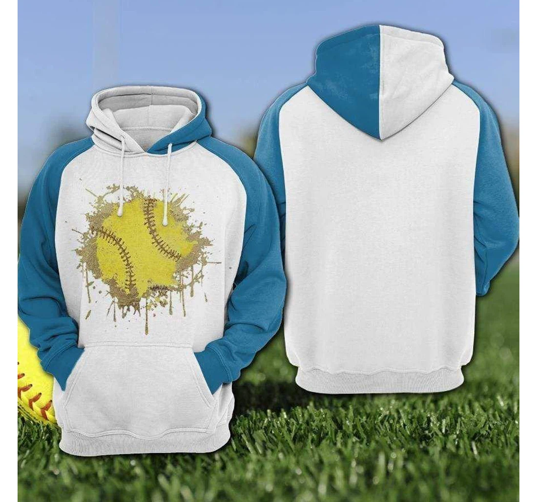 Personalized Softball Water Color Blue White - 3D Printed Pullover Hoodie