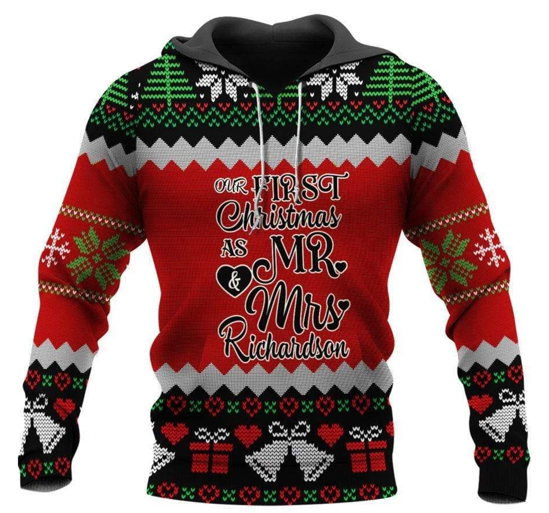 Personalized Our First Christmas As Mr&mrs Custom Name - 3D Printed Pullover Hoodie