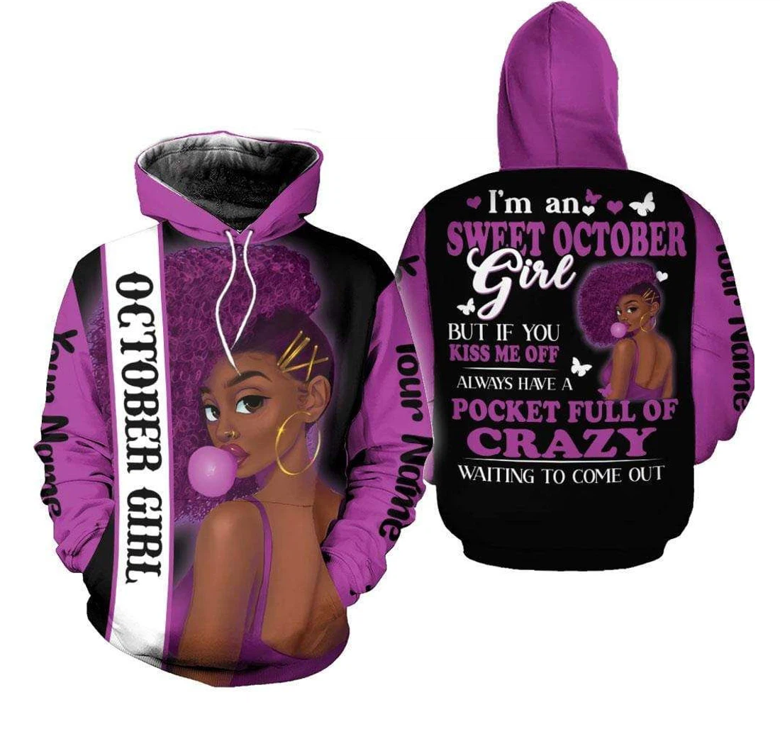 Personalized Purple Sweet October Girl Birthday - 3D Printed Pullover Hoodie