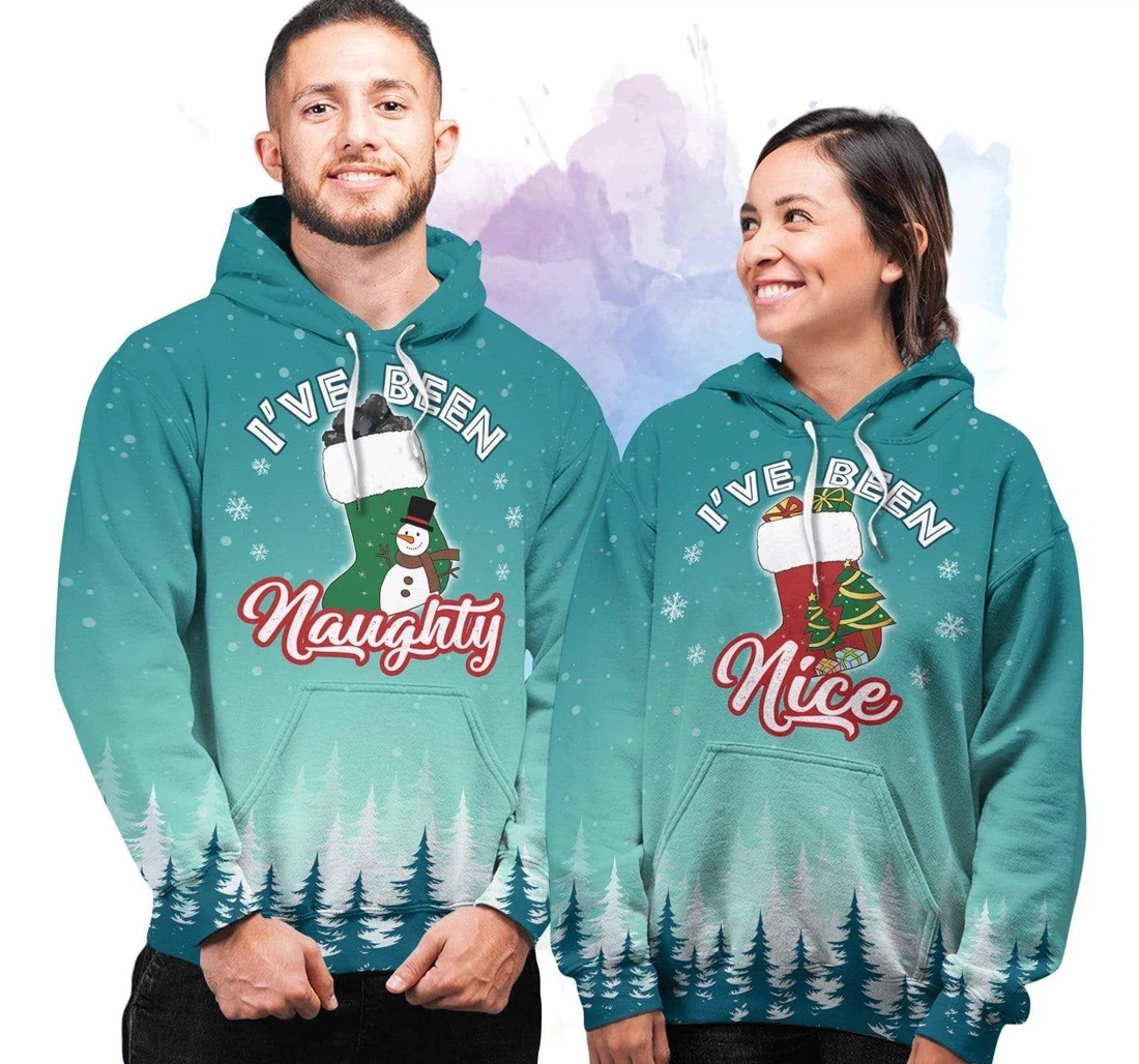 Naughty Nice Christmas Couple - 3D Printed Pullover Hoodie