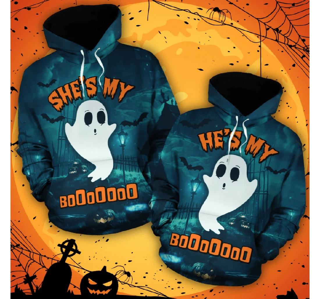 Halloween She's He's My Boo Couple - 3D Printed Pullover Hoodie