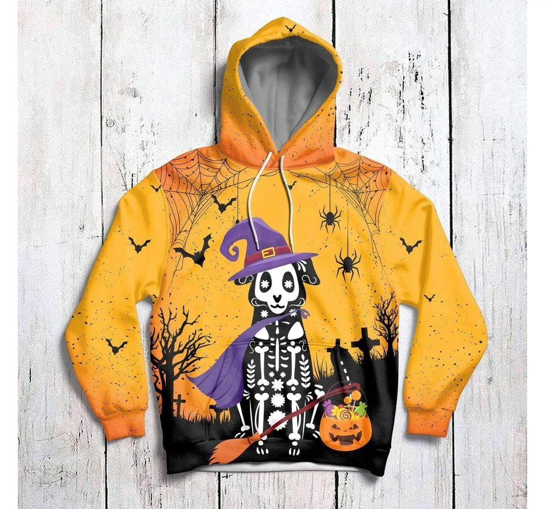 Halloween Skeleton Witch Cat - 3D Printed Pullover Hoodie