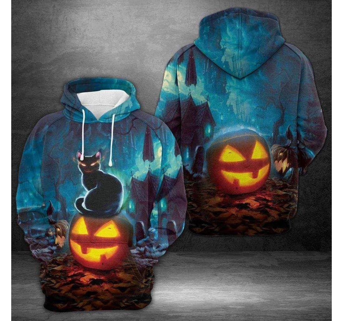 Halloween Scary Cat Evil Pumkin - 3D Printed Pullover Hoodie